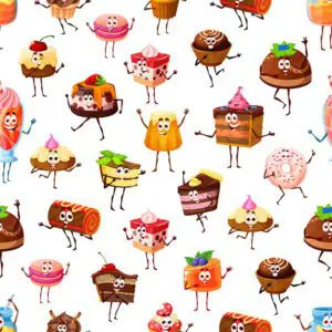 Pattern of cute cartoon dessert characters