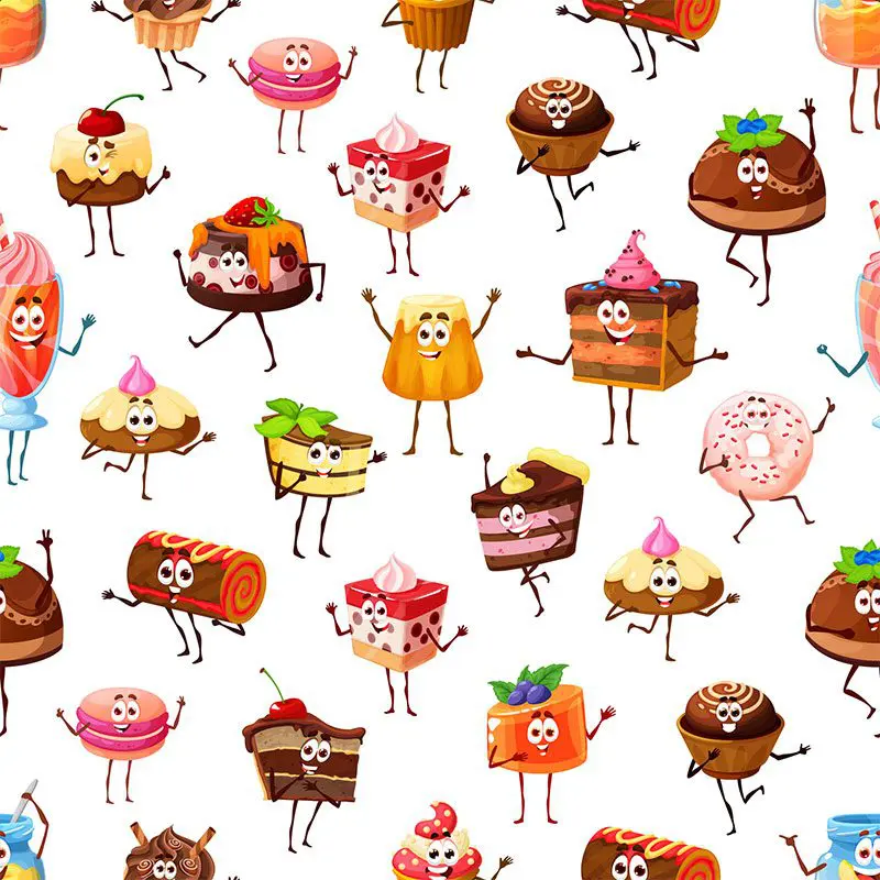 Pattern of cute cartoon dessert characters