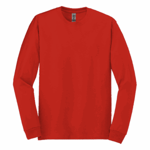 Red long-sleeve crewneck shirt on black