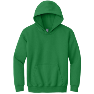 Green hooded sweatshirt with kangaroo pocket