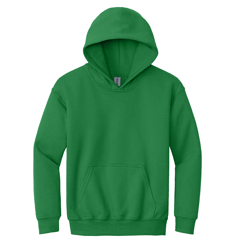 Green hooded sweatshirt with kangaroo pocket